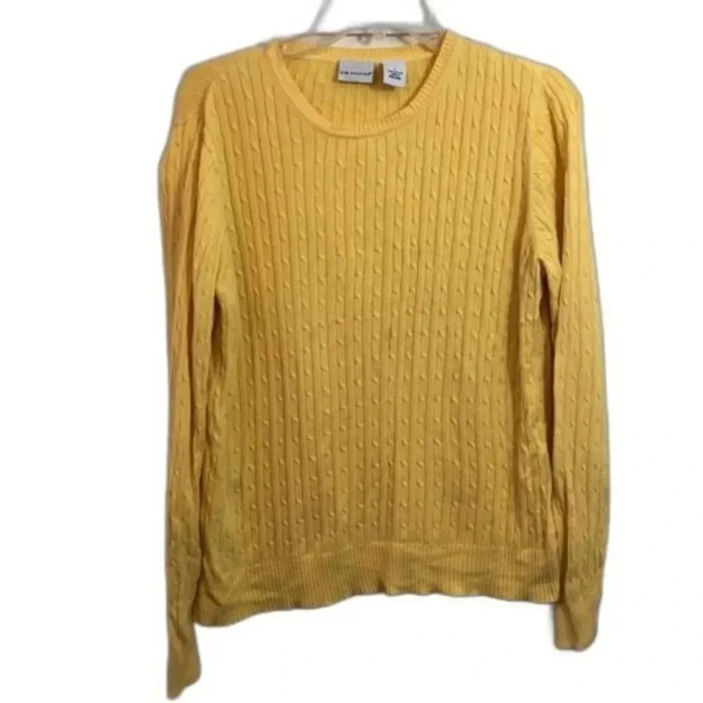 Kim Rogers Yellow Cable‎ Knit Crew Neck Long Sleeve Sweater
